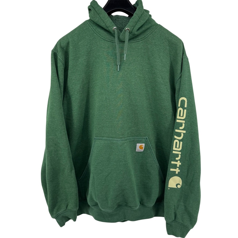 Carhartt Hoodie Mens Large Green Loose Fit K288 Sleeve Logo Graphic Pullover